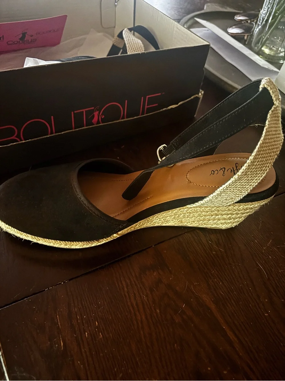 Style & Co. Black Espadrille Wedge Sandals with Ankle Strap